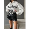 3 iplik şardonlu oversize compact true baskılı sweat Beyaz