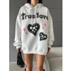 3 iplik şardonlu oversize compact true baskılı sweat Beyaz