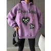 3 iplik şardonlu oversize compact true baskılı sweat mor