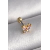 316L Çelik Gold Renk Pembe Zirkon Taşlı Kelebek Tragus Piercing