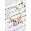316L Çelik Mor Zirkon Taşlı Anahtar Ve Kalp Model Gold Renk Charm Bileklik