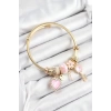 316L Çelik Pembe Zirkon Taşlı Anahtar Ve Kalp Model Gold Renk Charm Bileklik