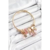 316L Çelik Pembe Zirkon Taşlı Kelebek Model Gold Renk Charm Bileklik