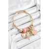 316L Çelik Pembe Zirkon Taşlı Yıldız Melek İstiridye Ve Kalp Model Gold Renk Charm Bileklik