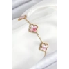 316L Çelik Sedefli Pembe Gold Renk Yonca Kadın Bileklik