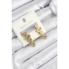 316L Çelik Zirkon Taşlı Sallantılı Geometrik Model Gold Renk Kadın Küpe