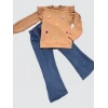 4-5-6 Yaş Kot Pantolonlu Flamingo Desenli Penye Sweat Uzun Kollu 2li Kız Çocuk Takımı