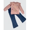 4-5-6 Yaş Kot Pantolonlu Flamingo Desenli Penye Sweat Uzun Kollu 2li Kız Çocuk Takımı