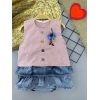 6-9-12-18 Ay Gül Rozet Detaylı Kot Kilotlu Etek Kız Bebek Elbisesi