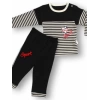 6-9 9-12 12-18 18-24 24-36 Ay Sport Baskılı Çizgili Uzun Kollu Sweatli 2li Erkek Bebek Takımı