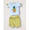 6-9 9-12 12-18 Ay Ananas Nakışlı Kısa Kollu Sweatli Şortlu 2li Kız-erkek Bebek Takımı