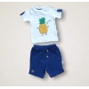 6-9 9-12 12-18 Ay Ananas Nakışlı Kısa Kollu Sweatli Şortlu 2li Kız-erkek Bebek Takımı