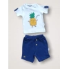 6-9 9-12 12-18 Ay Ananas Nakışlı Kısa Kollu Sweatli Şortlu 2li Kız-erkek Bebek Takımı