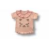 6-9 9-12 12-18 Ay Vip Kedi Baskılı Bandanalı Kısa Kollu Sweat 3lü Kız Bebek Takımı