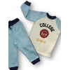9-12 12-18 18-24 24-36 Ay College Baskılı 3 İplik Kumaş Uzun Kollu Sweatli 2li Erkek Bebek Takımı