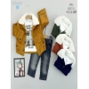 9-12-18-24 Ay Düğme Kapamalı Yakalı Ceket Uzun Kollu Sweatli Kot Pantolonlu 3lü Erkek Bebek Takımı