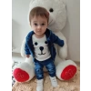 9-12-18-24 Ay Kot Kumaş Kapşonlu Uzun Kol Sweatli Kot Kumaş 3lü Erkek Bebek Takımı