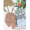 9-12-18-24 Ay Pamuk Keten Cepli Çizgili 2li Erkek Bebek Salopet Takımı