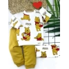 9-12-18-24 Ay Pooh Baskılı Yaka Çıtçıtlı Uzun Kollu Sweatli 2li Kız Erkek Bebek Takımı