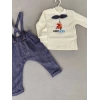9-12-18 Ay Papyonlu Sweat Kot Pantolon 2li Erkek Bebek Salopet Takımı