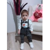 9-12-18 Ay Papyonlu Sweat Kot Pantolon 2li Erkek Bebek Salopet Takımı