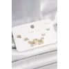 925 Ayar Çivi Gümüş Pirinç Gold Renk Zirkon Taşlı Kelebek Model Kadın Küpe Seti