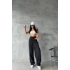 Arkadan tokalı jeans pantolon Siyah