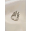 Ayarlamalı Gümüş Renk Metal Zirkon Taşlı Piramit Yüzük