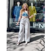 Bağcıklı keten pantolon krem