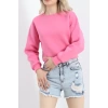 Bisiklet Yaka 3 İplik Crop Sweat Pembe - 20968.1878.