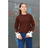 Boncuklu bile detaylı kazak kahve