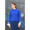 Boncuklu bile detaylı kazak saks mavisi