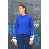 Boncuklu bile detaylı kazak saks mavisi