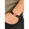 Bordo Renk  Renk Metal Barış Simgesi Tasarımlı Siyah Renk Mat Oniks Doğal Taş Erkek Bileklik