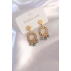 Çelik Gold Renk Daire Model Nazar Boncuk Detay Kadın Küpe