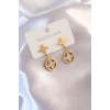 Çelik Gold Renk Yonca Model Kadın Küpe