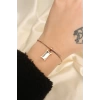 Çelik Rose Renk Dikdörtgen Taşlı İtalyan Zincirli Bileklik
