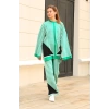 Çizgili bisiklet yaka triko takım Yeşil
