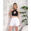 Çizgili düğmeli şort beyaz s2551251