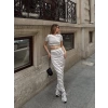 Çizgili etekli takım beyaz s3609