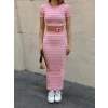 Çizgili etekli takım pembe s3609