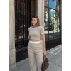 Crop pantolon biyeli takım bej