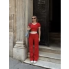Crop pantolon biyeli takım kırmızı