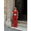 Crop pantolon biyeli takım kırmızı