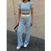 Crop pantolon biyeli takım mavi