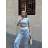 Crop pantolon biyeli takım mavi