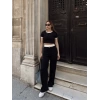 Crop pantolon biyeli takım siyah