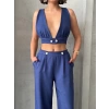Crop pantolon keten takım s255012