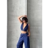 Crop pantolon keten takım s255012