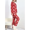 Düğmeli Süet Pijama Takımı Kırmızıbeyaz - 6486.1902.